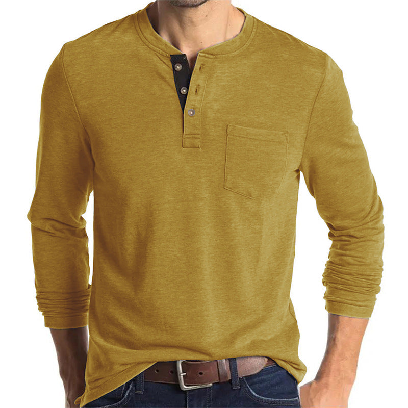 Men's long sleeve tee with button-down collar and chest pocket