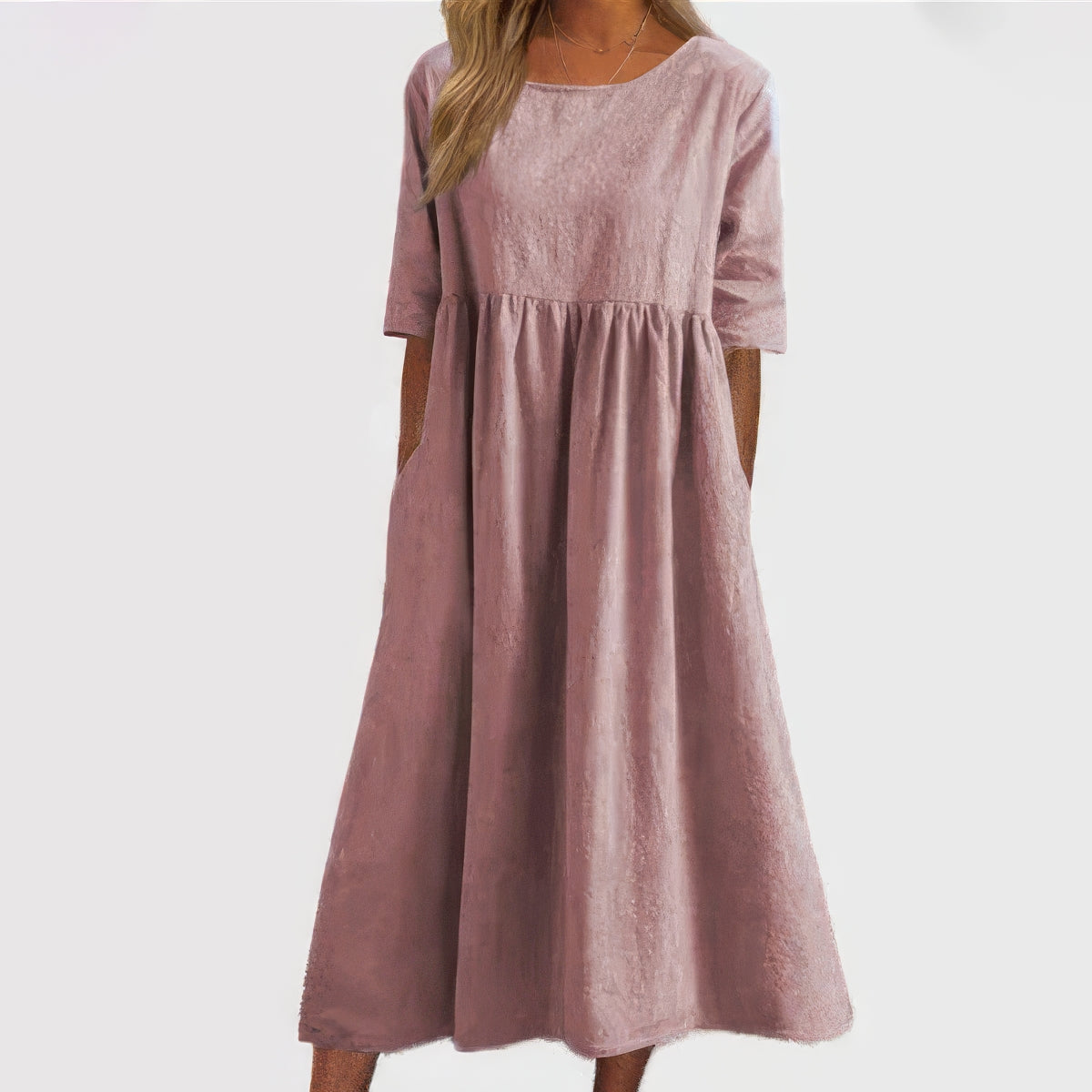 Maikee - Cotton dress with round neckline and pockets