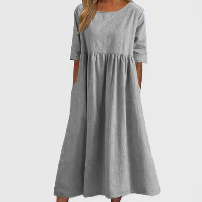 Maikee - Cotton dress with round neckline and pockets